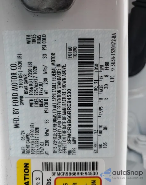 2024 Ford Bronco Sport Big Bend from USA, damaged, VIN 3FMCR9B66RRE94530